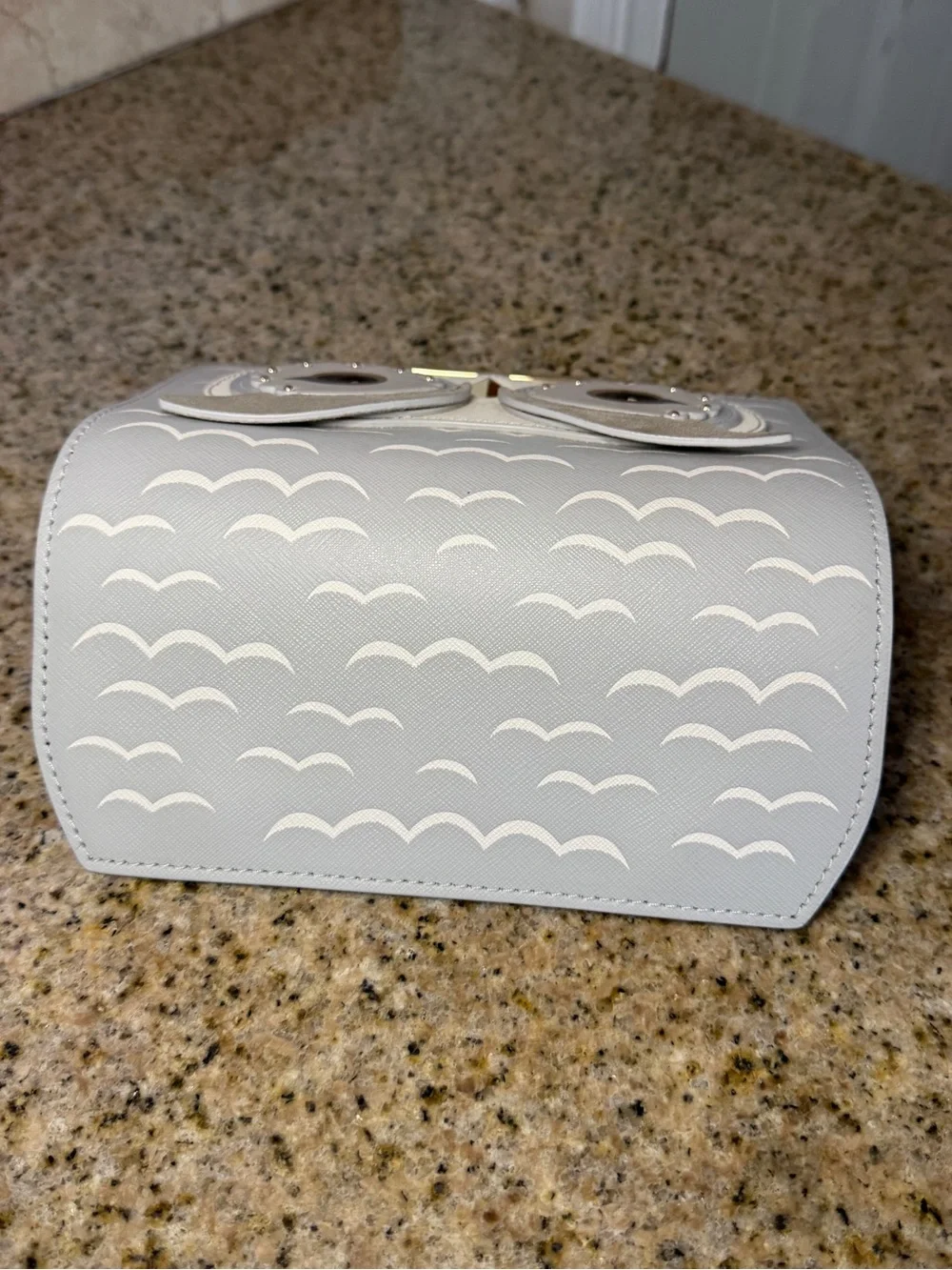 Kate Spade Make It Mine Flap Gray Blue Owl Leather silver embellished